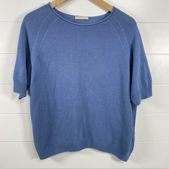 Baraka & Ziggy Sweaters - Baraka & Ziggy Sweater Womens Large Blue Short Sleeve Knit Pullover Italy Cotton